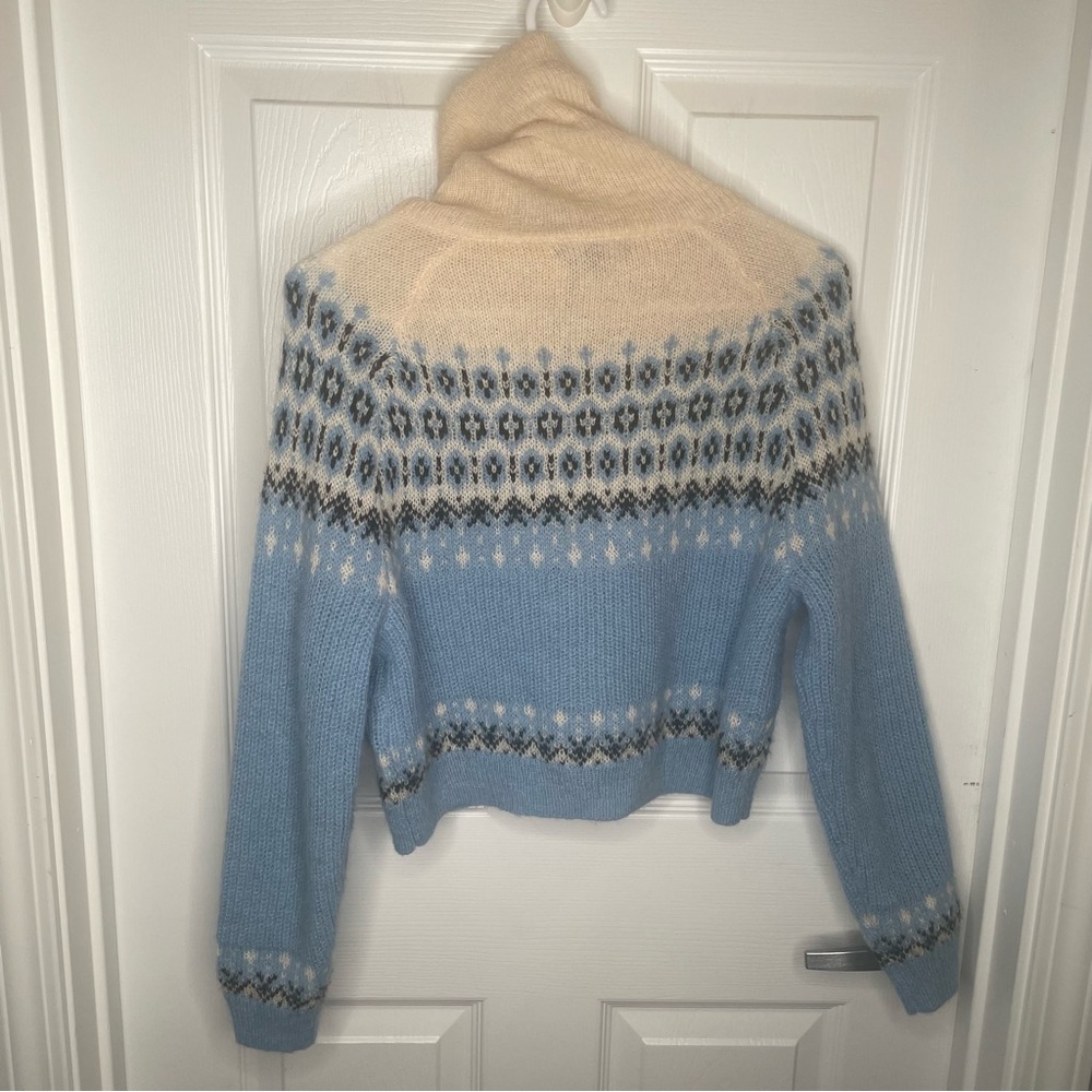 J. Crew Fair Isle Half-Zip Sweater Brushed Yarn Alpaca Wool Blend Cream/Blue XS - Picture 3 of 12